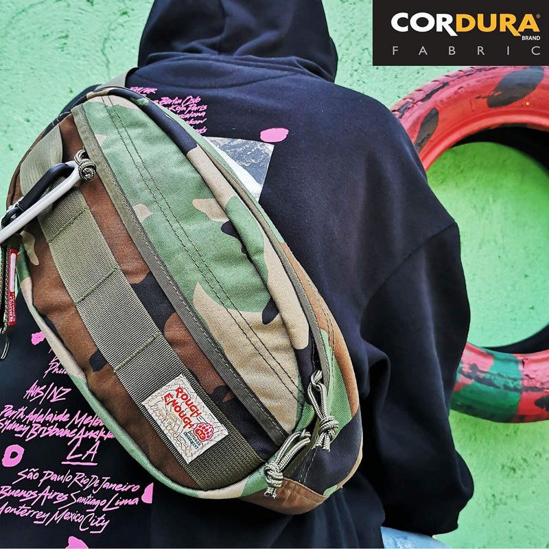 RE ROUGH ENOUGH Rough Enough Tactical Fanny Pack for Men Crossbody Waist Bag for Hunting Fishing Hiking Travel Army Green Camo Cordura - Image 5